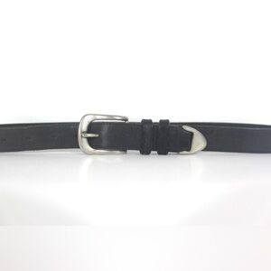 Vintage Thick Black Leather Belt with a Silver Buckle and Tip Western Style